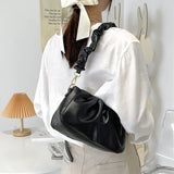 Pleated Cloud Bag For Women PU Leather Underarm Bag Solid Shoulder Bag
