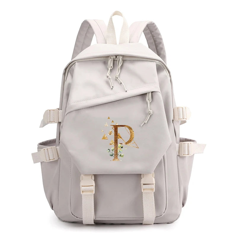 Beige Large Capacity Laptop Backpack for Girls School Student