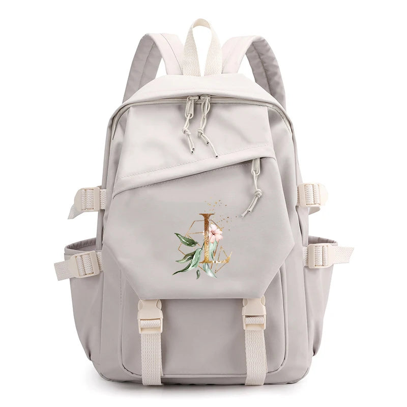 Beige Large Capacity Laptop Backpack for Girls School Student