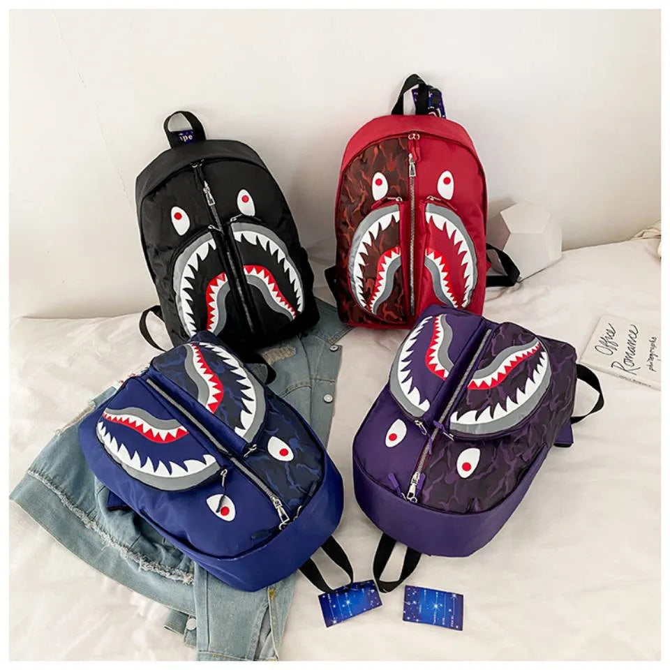 3D Shark Print Oxford Backpack for Children Teenages