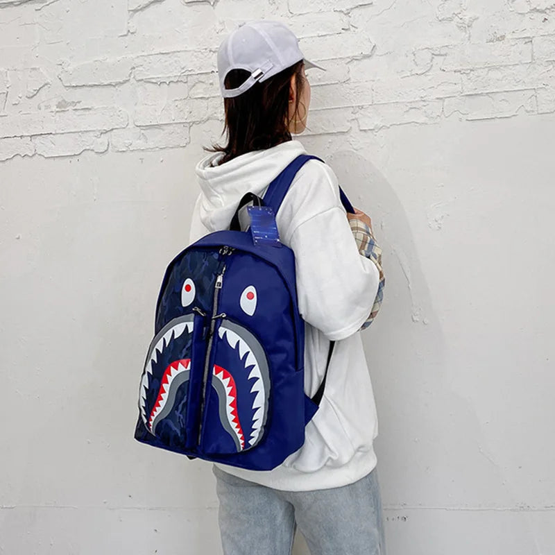 3D Shark Print Oxford Backpack for Children Teenages