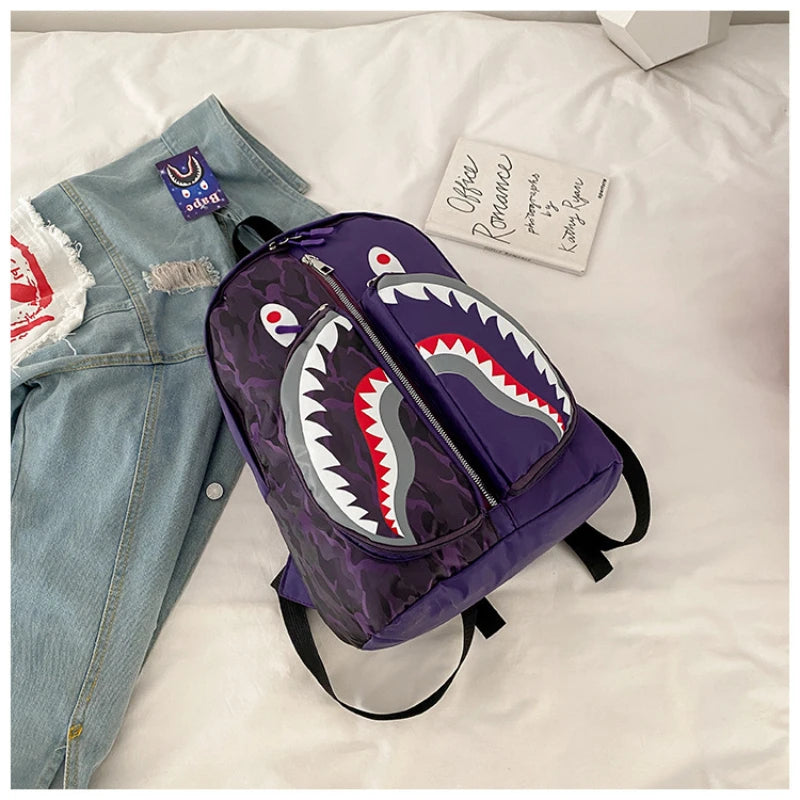 3D Shark Print Oxford Backpack for Children Teenages