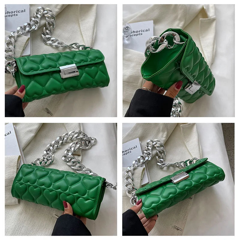 Acrylic Thick Chain Shoulder Bag Heart Pattern Handbags Small Crossbody