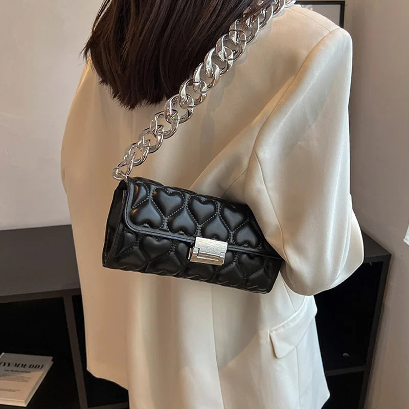 Acrylic Thick Chain Shoulder Bag Heart Pattern Handbags Small Crossbody