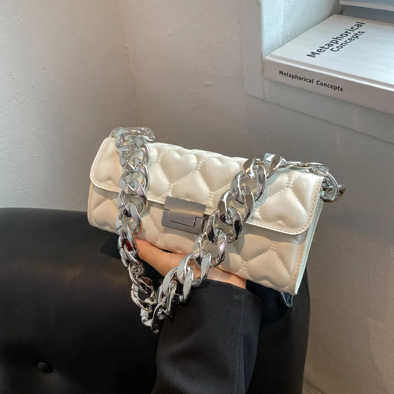 Acrylic Thick Chain Shoulder Bag Heart Pattern Handbags Small Crossbody
