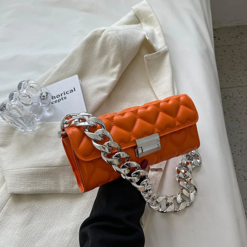 Acrylic Thick Chain Shoulder Bag Heart Pattern Handbags Small Crossbody