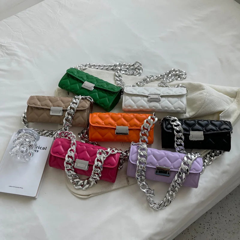 Acrylic Thick Chain Shoulder Bag Heart Pattern Handbags Small Crossbody