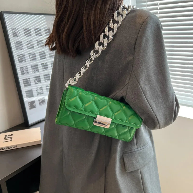 Acrylic Thick Chain Shoulder Bag Heart Pattern Handbags Small Crossbody