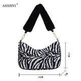 Animal Pattern Handbag Women Shoulder Top-handle Bag Plush Handle Underarm Purse