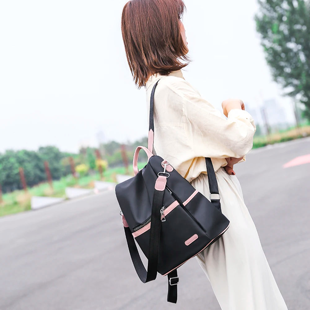 Anti-Theft Large Backpack Bag Women Oxford Cloth Contrast