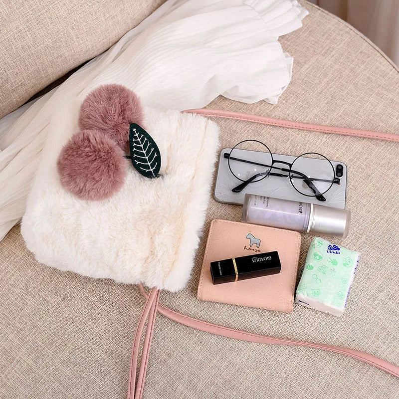 Soft Plush Fur Hairy Shoulder Bag with Fur Ball Pendent