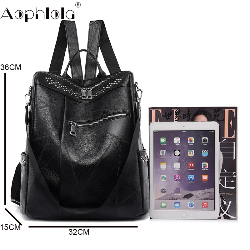 Casual High Soft Leather Backpack Large Capacity School Bag