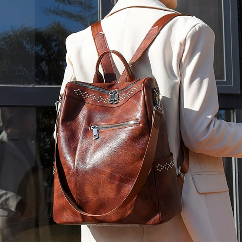 Casual High Soft Leather Backpack Large Capacity School Bag