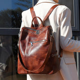 Casual High Soft Leather Backpack Large Capacity School Bag
