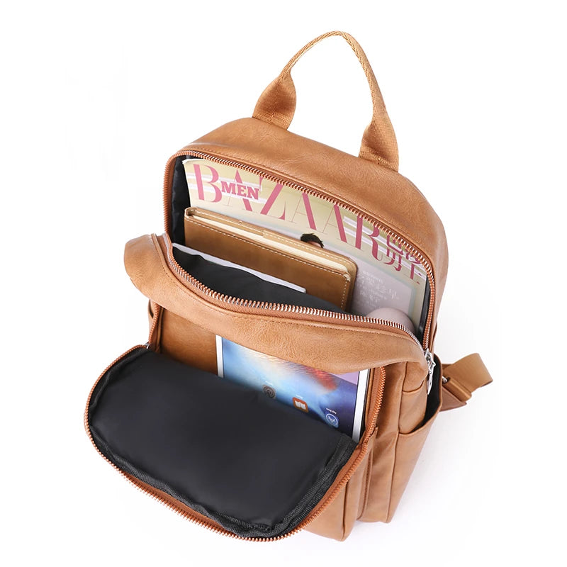 Casual Leather Backpack for University Student