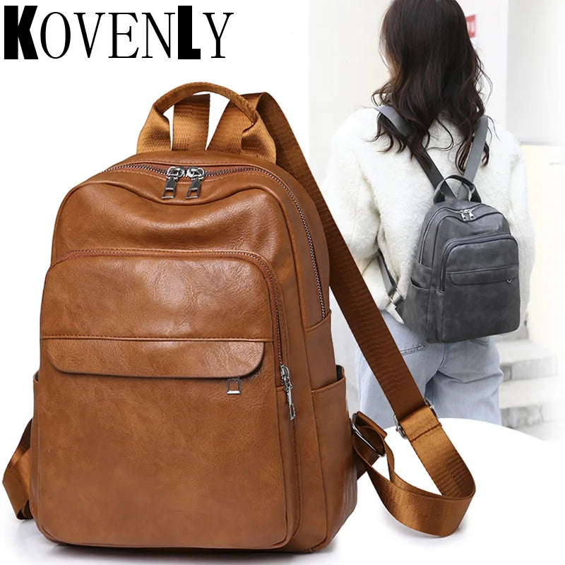 Casual Leather Backpack for University Student
