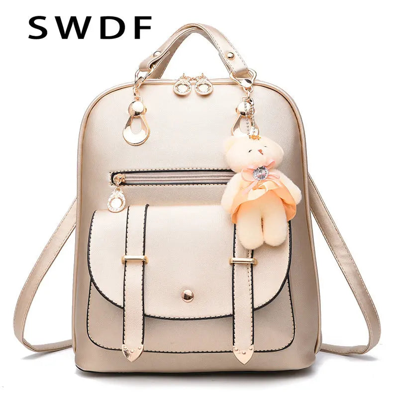 Women Pu Leather Backpack Teenager Girls School Rucksack Mochila Mujer