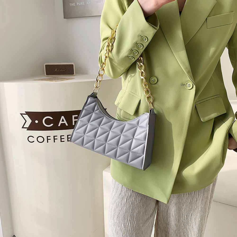 Women's PU Leather Chain Crossbody Bag Casual Messenger Handbag