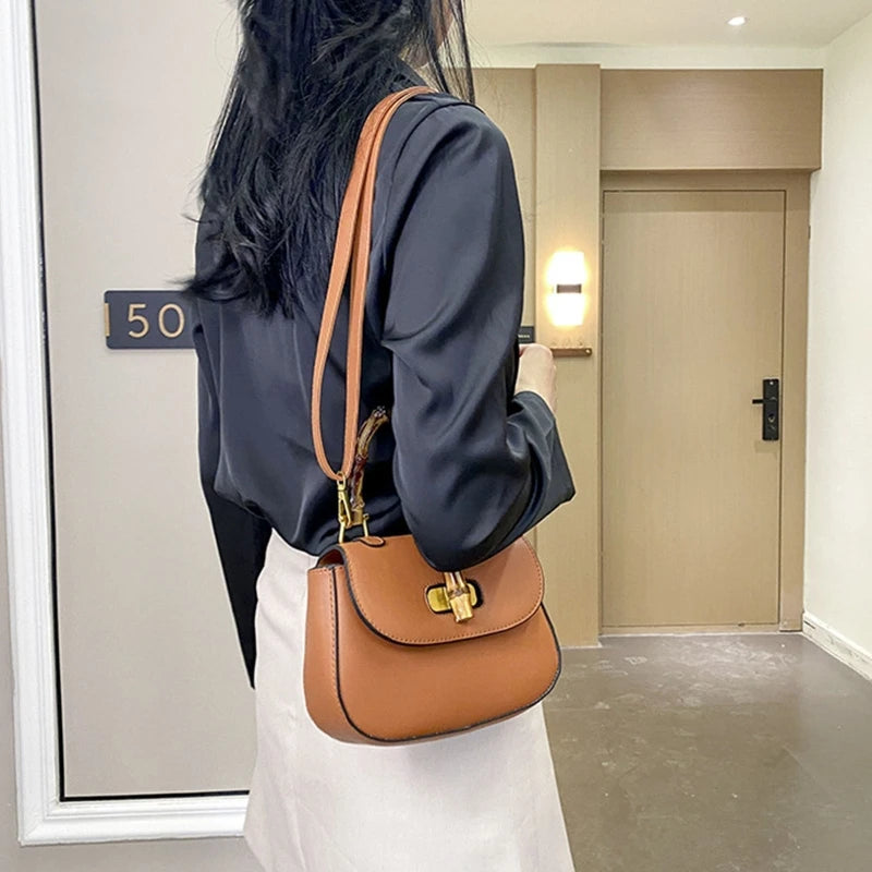 Vintage Saddle Small Flap Purse Bamboo Handle Crossbody Bag
