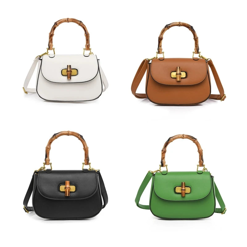 Vintage Saddle Small Flap Purse Bamboo Handle Crossbody Bag