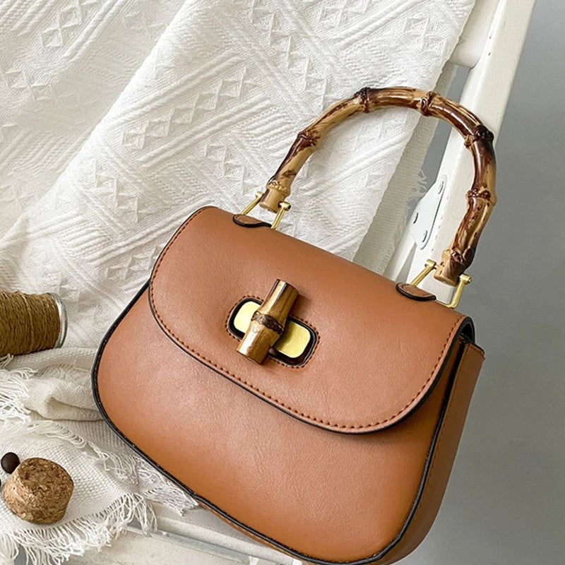 Vintage Saddle Small Flap Purse Bamboo Handle Crossbody Bag