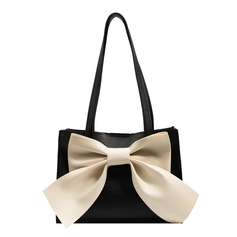 Bow Shoulder Bag Women's Top Handle PU Leather Casual Handbag