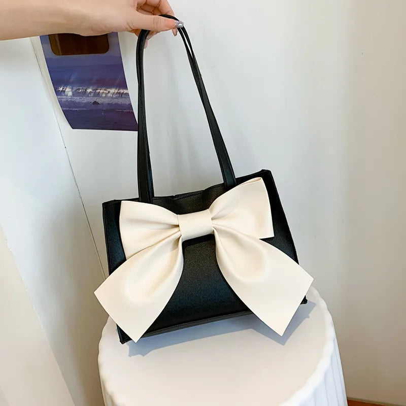 Bow Shoulder Bag Women's Top Handle PU Leather Casual Handbag