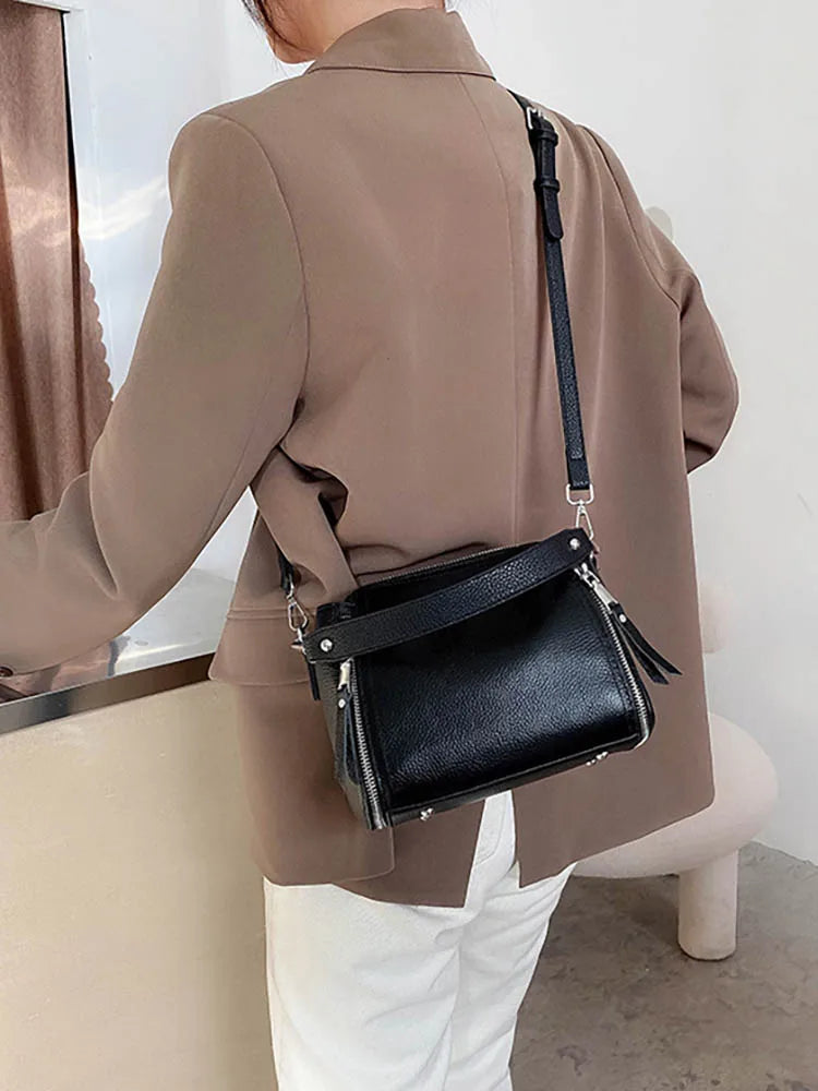 Leather Women's Shoulder Bag Bucket Clutches Female Crossbody Bags