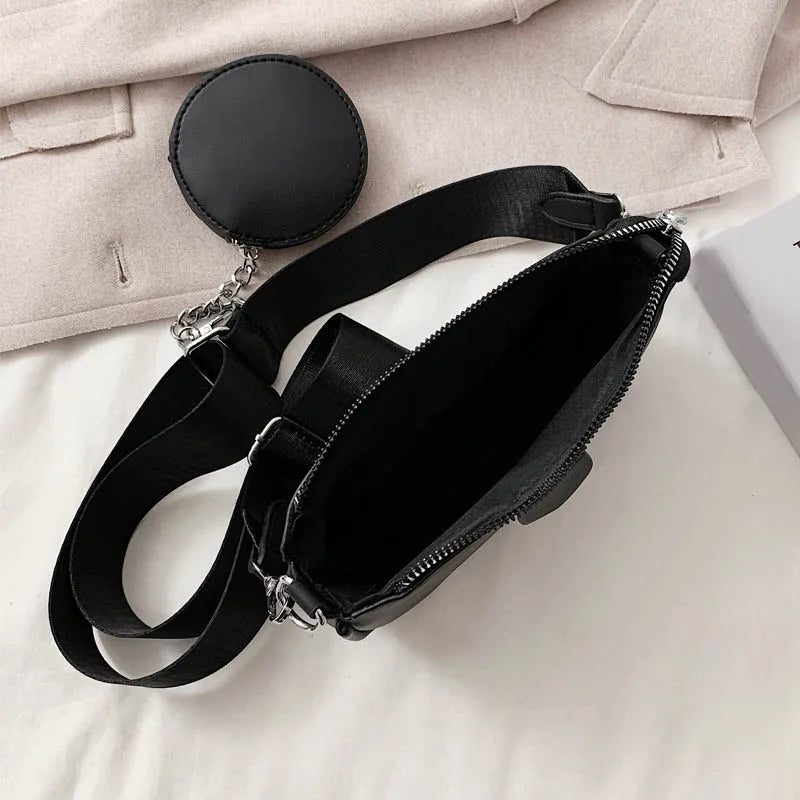 Women Leather Shoulder Bag Wide Strap Messenger Handbag