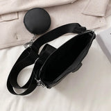 Women Leather Shoulder Bag Wide Strap Messenger Handbag