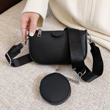 Women Leather Shoulder Bag Wide Strap Messenger Handbag