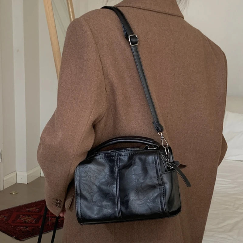 Boston Bucket Bags Ladies Top-handle Purse Pu Leather Women's Messenger Bags