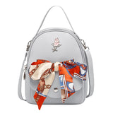 Bow Silk Scarf Women Backpack Girls Mini Small School Bckpack Casual Travel
