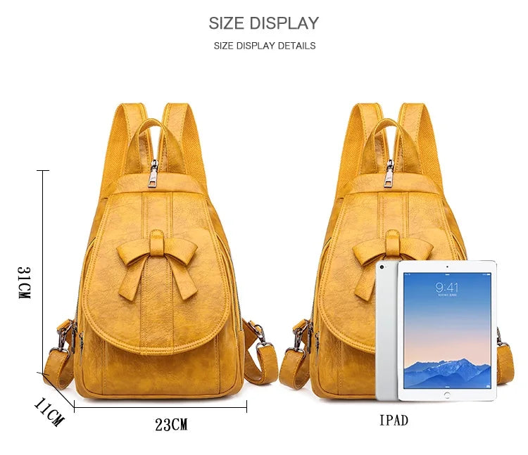 Bow Women Backpack Pu Leather Schoolbags Backpacks Multifunction