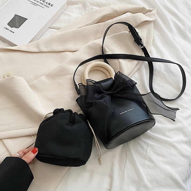 Bow Women's Bag All-match Shoulder Messenger Bucket Bag