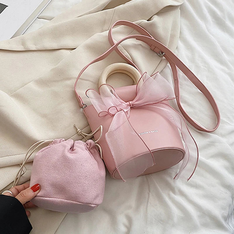 Bow Women's Bag All-match Shoulder Messenger Bucket Bag