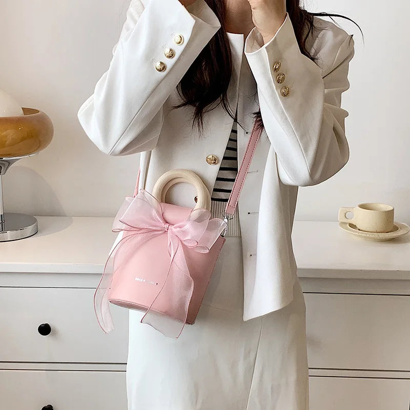 Bow Women's Bag All-match Shoulder Messenger Bucket Bag