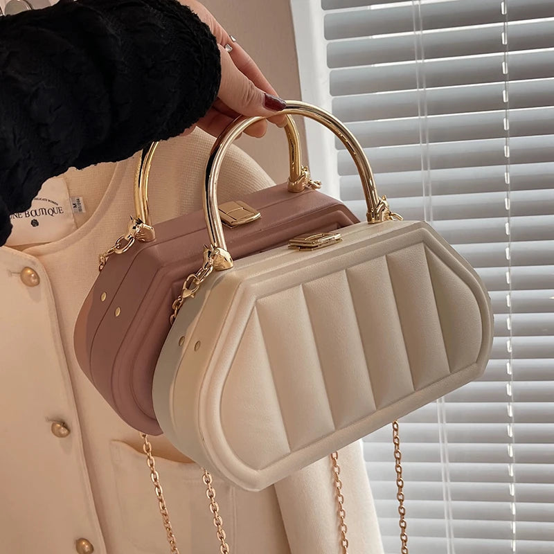 Box Bags Metal Short Handle Women Handbag Shoulder Messenger Bag