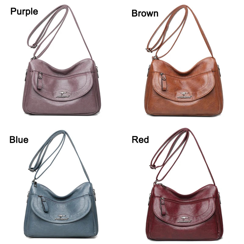 Brown Shoulder Bags Women Handbags Large Capacity Soft Pu Leather Crossbody Bag