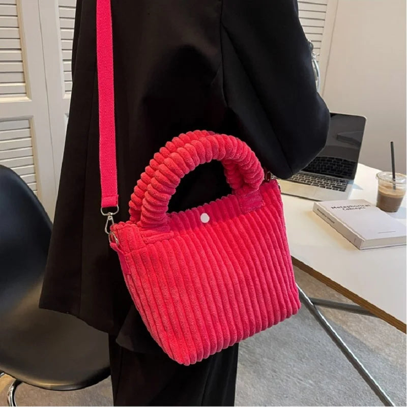 Nylon Crossbody Bag Women Solid Corduroy Shoulder Handbag