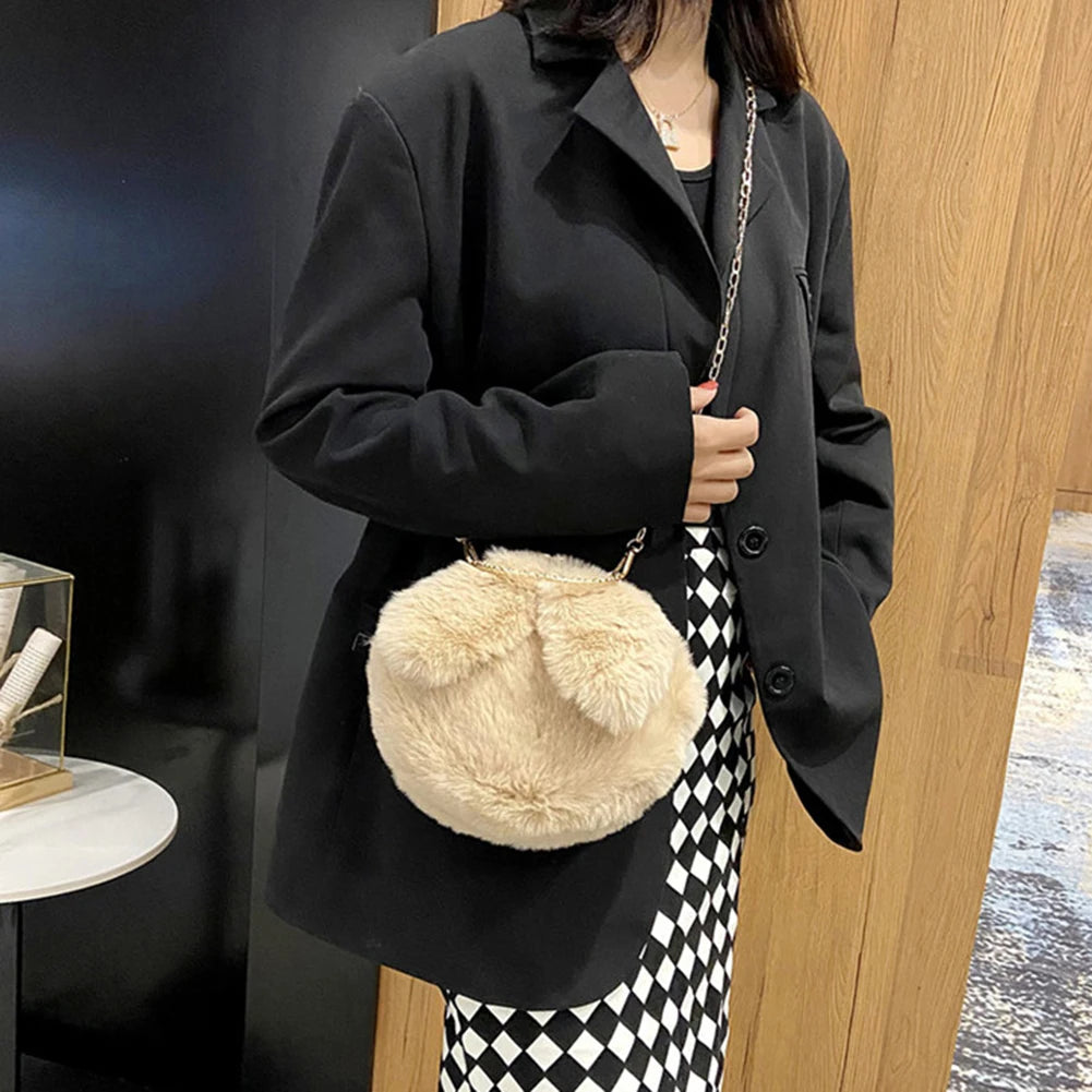 Bunny Ear Plush Shoulder Bag Casual Solid Crossbody Bags Female Autumn Winter