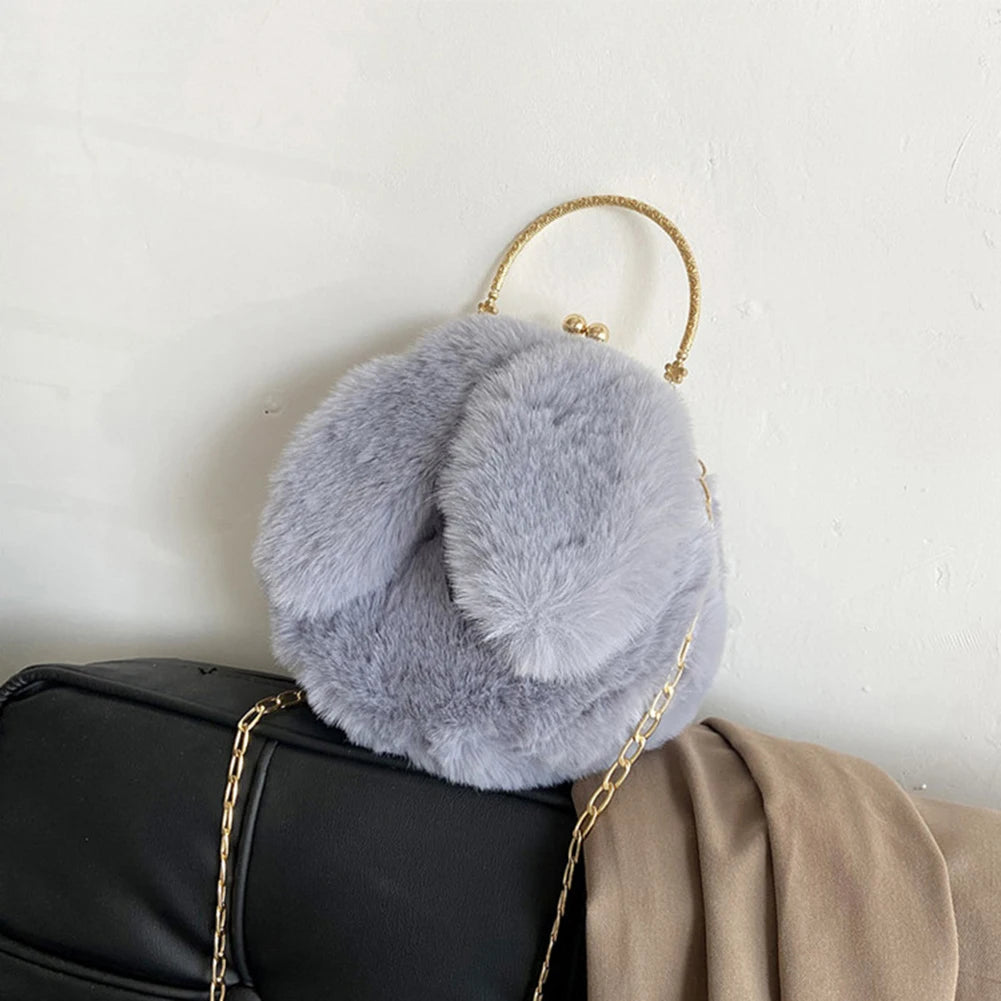 Bunny Ear Plush Shoulder Bag Casual Solid Crossbody Bags Female Autumn Winter