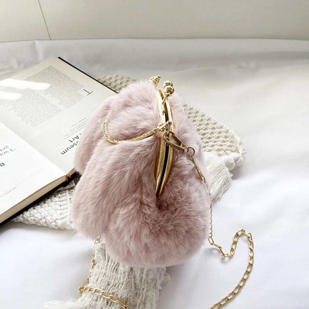 Bunny Ear Plush Shoulder Bag Casual Solid Crossbody Bags Female Autumn Winter
