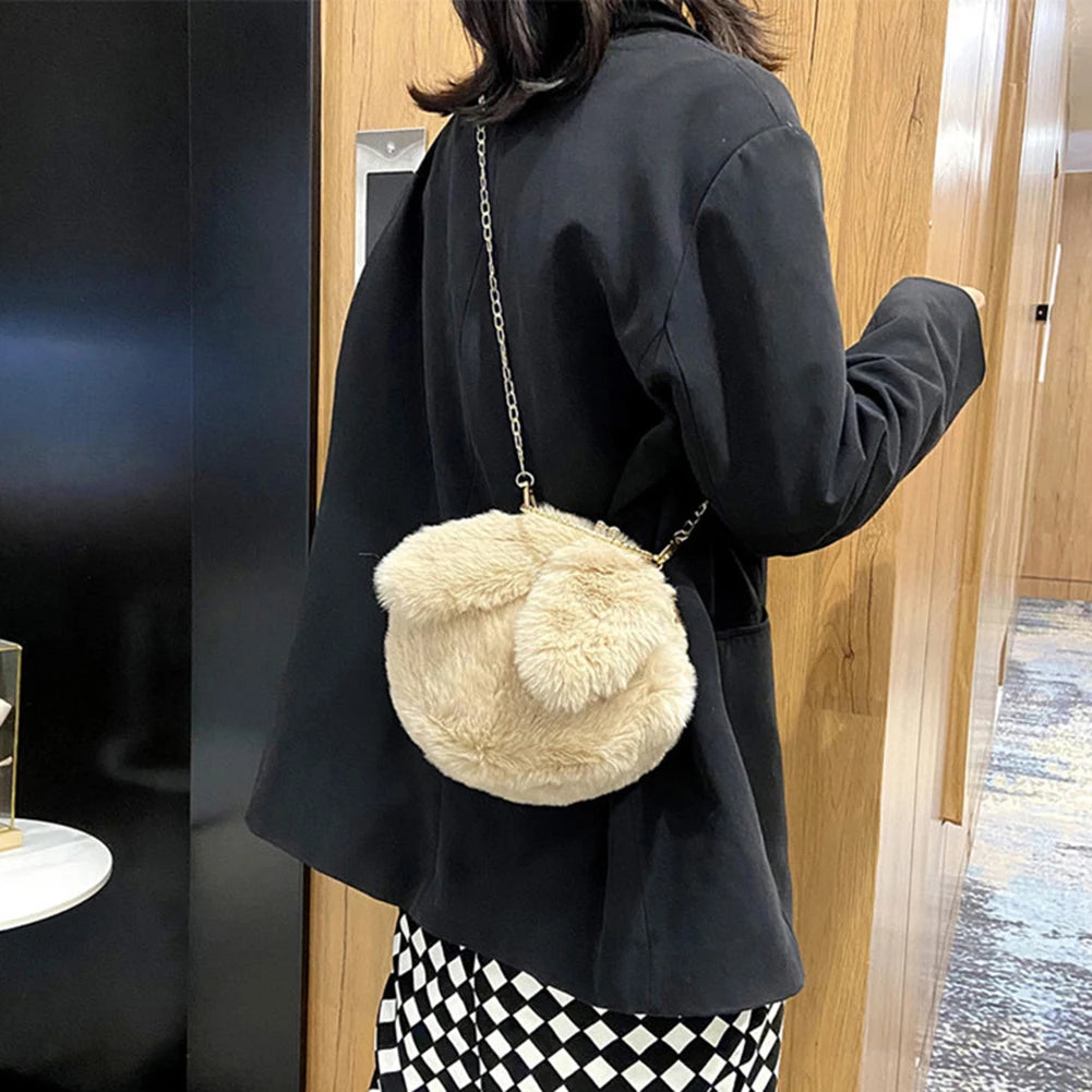 Bunny Ear Plush Shoulder Bag Casual Solid Crossbody Bags Female Autumn Winter