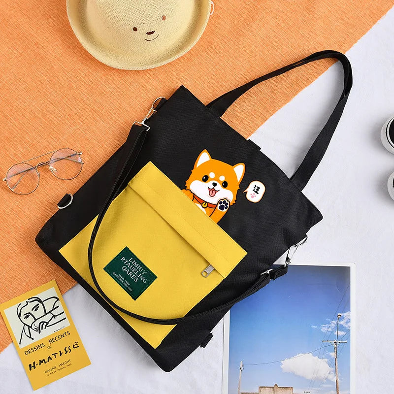 Canvas Messenger Shoulder Handbag Dog Schoolbag Backpack