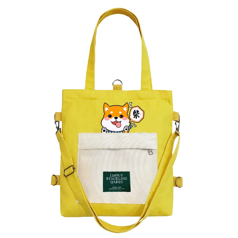 Canvas Messenger Shoulder Handbag Dog Schoolbag Backpack