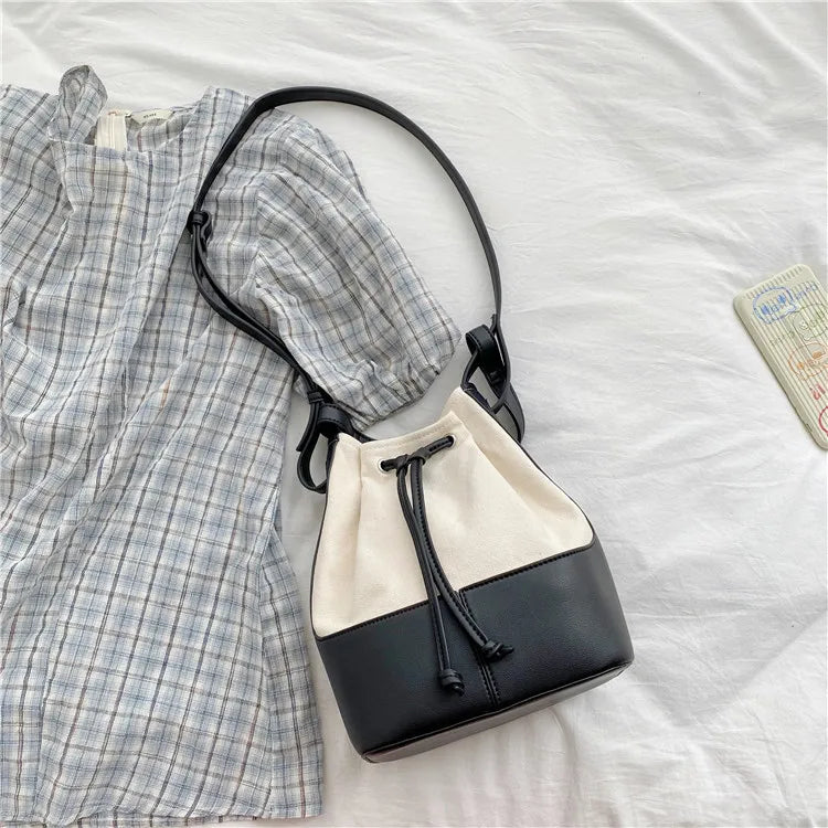 Canvas Bucket Shoulder Bag Tote Handbag Patchwork Crossbody Bags