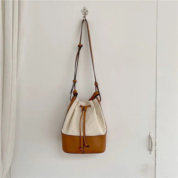Canvas Bucket Shoulder Bag Tote Handbag Patchwork Crossbody Bags