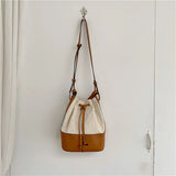 Canvas Bucket Shoulder Bag Tote Handbag Patchwork Crossbody Bags