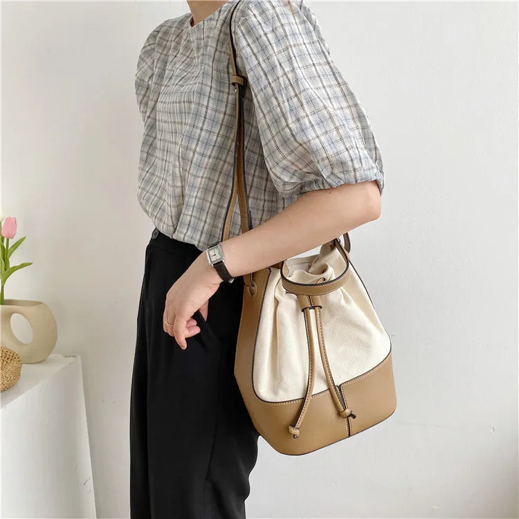 Canvas Bucket Shoulder Bag Tote Handbag Patchwork Crossbody Bags